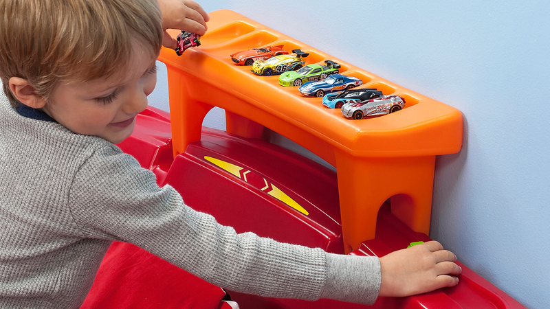Illustration for article titled This Race Car Bed Is a Giant Extension Of Your Kid's Hot Wheels Tracks